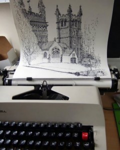 Keira Rathbone, artista inglesa que faz desenhos com a máquina de escrever.